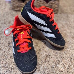 Adidas Kids Black and Red Sneakers with White Stripes